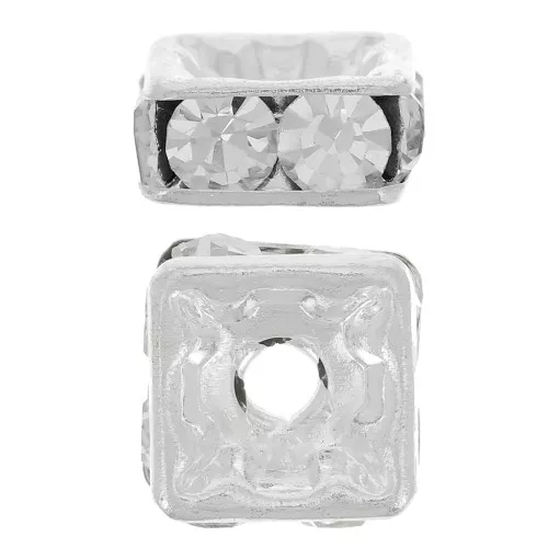 Squared rhinestones Rondelle  8mm Silver tone/Crystal  x1