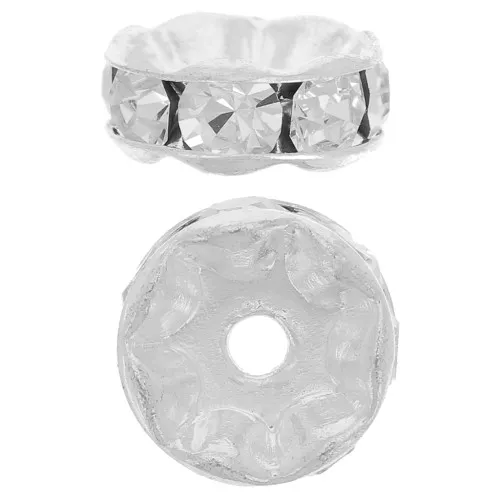 rhinestones Rondelle 8mm Silver tone/Crystal x1