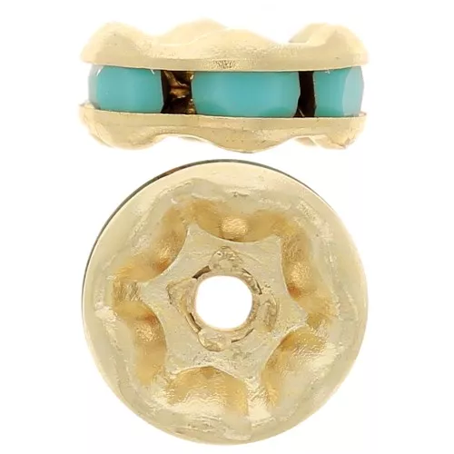 6mm rhinestone rondelle beads - Gold Tone - Turquoise x4