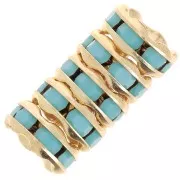 6mm rhinestone rondelle beads - Gold Tone - Turquoise x4