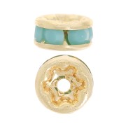 4.5mm rhinestone rondelle beads - Gold Tone - Turquoise x4