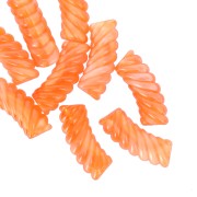 35x12mm Clear acrylic curved twisted tube beads - Marbled orange x6