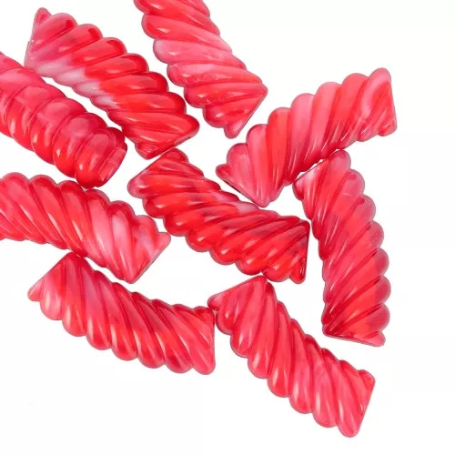 35x12mm Clear acrylic curved twisted tube beads - Red marbled x6