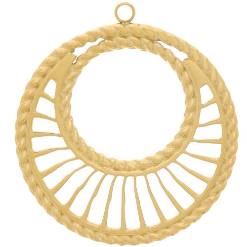 30mm 304L stainless steel Round openwork pendants braided effect - Gold x2