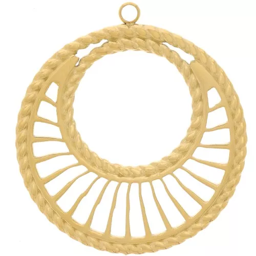 30mm 304L stainless steel Round openwork pendants braided effect - Gold x2