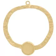 Hammered irregular pendants 35mm - flat cabochon 8 mm Stainless steel 304 Gilded x2