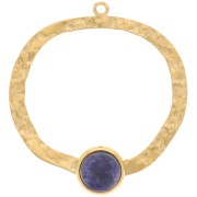 Hammered irregular pendants 35mm - flat cabochon 8 mm Stainless steel 304 Gilded x2