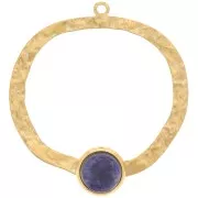 Hammered irregular pendants 35mm - flat cabochon 8 mm Stainless steel 304 Gilded x2