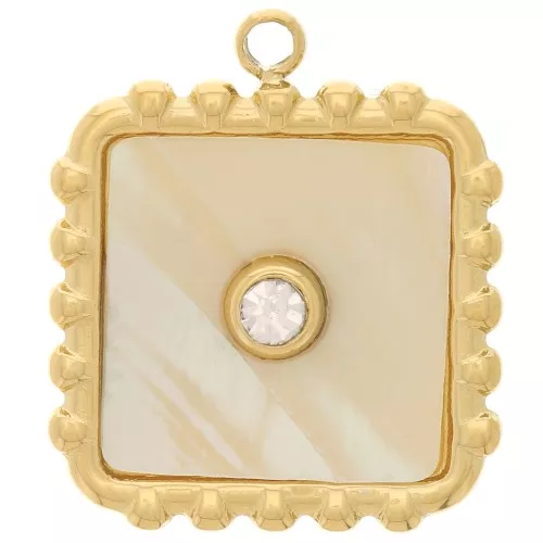 304L st. steel Square pendant with mother-of-pearl & zirconium oxide - Gold x1