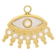13x15mm 304L st. steel mother-of-pearl and zirconium oxides eye charm - gold x1