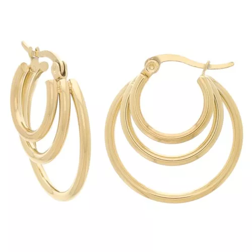 25mm Stainless steel 316L 3 wires hoop earrings - Gold x2