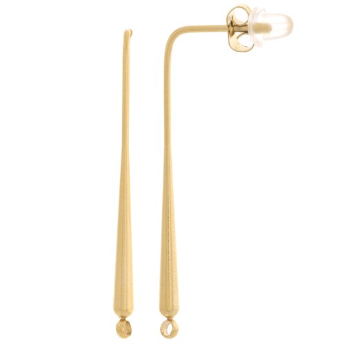 Thin teardrop earstuds, 36x2.5 mm, closed loop - Gold-plated 304 stainless steel (set of 2)