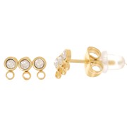 5x9mm 304L stainless steel 3-row earstuds with zirconium oxide - gold x2