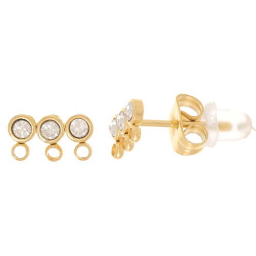 5x9mm 304L stainless steel 3-row earstuds with zirconium oxide - gold x2