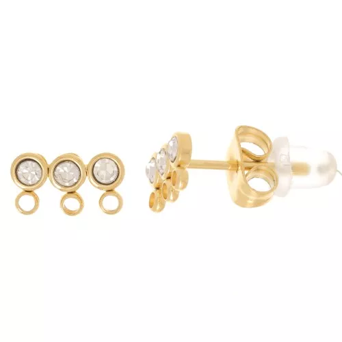 5x9mm 304L stainless steel 3-row earstuds with zirconium oxide - gold x2