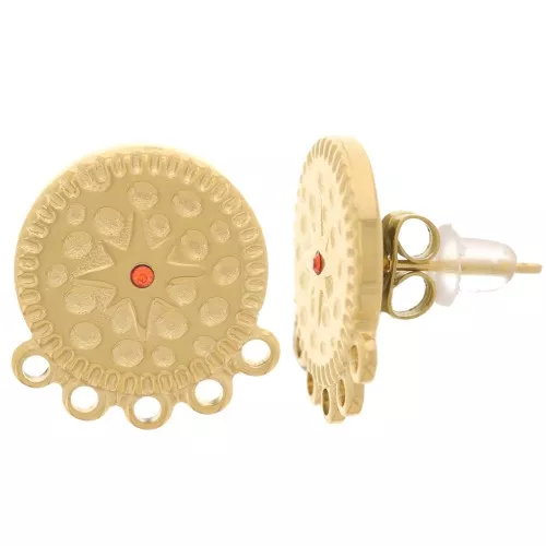 15mm 304L stainless steel round chandelier earstuds & zirconium oxide - Gold x2