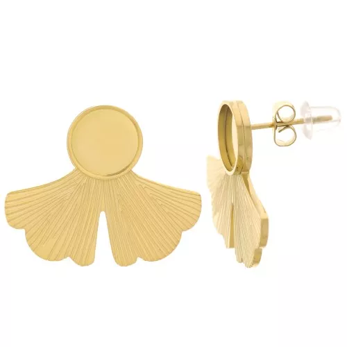 20x24mm stainless steel 316L earstuds ginkgo leaf for cabochon 8mm - gold x2