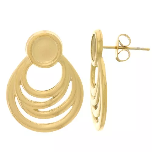 24x18mm 304L stainless steel Hollow drop earstuds for 6mm cabochon - Gold x2