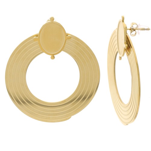 40mm Stainless steel 316L earStuds circle for cabochon 14x10mm - Gold x2