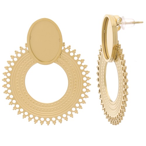 30mm 316L stainless steel chandelier earstuds for 14x10mm cabochon - Gold x2