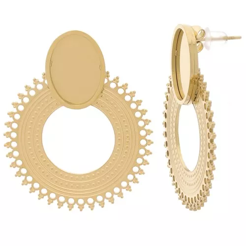 30mm 316L stainless steel chandelier earstuds for 14x10mm cabochon - Gold x2