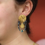 23 mm shell ear studs with 5 holes - 304 gold-plated stainless steel x2