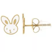 9x8mm Stainless steel 316L earstuds with epoxy resin - rabbit - Gold x2