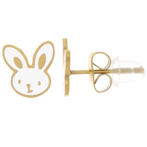 9x8mm Stainless steel 316L earstuds with epoxy resin - rabbit - Gold x2