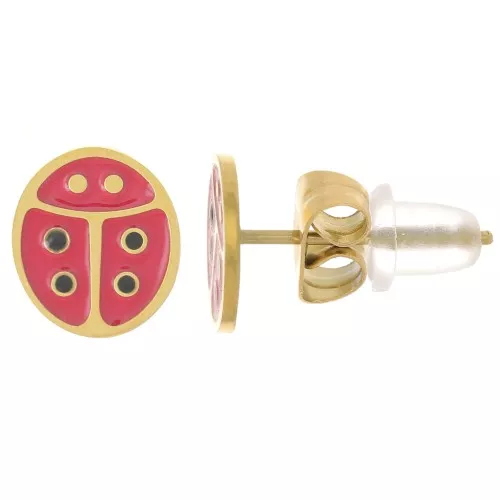 9x7.5mm Stainless steel 316L earstuds with epoxy resin - ladybird - Gold x2
