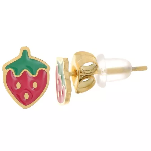9x7mm Stainless steel 316L earstuds with epoxy resin - strawberry - Gold x2