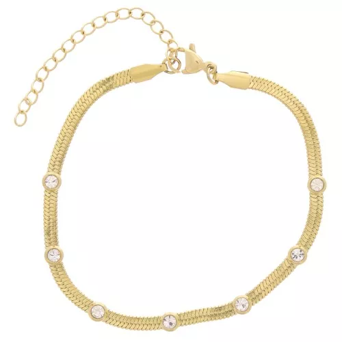 304L stainless steel Mirror 4mm mesh and zirconium oxides bracelet - gold x17cm