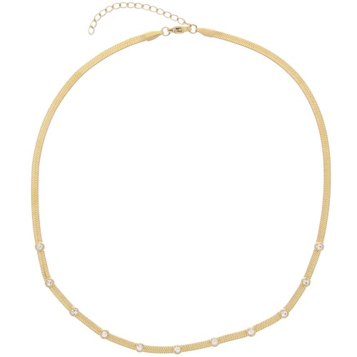 4mm Mirror mesh choker with zirconium oxides - 304L Gold stainless steel x44cm