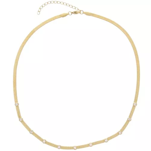 4mm Mirror mesh choker with zirconium oxides - 304L Gold stainless steel x44cm