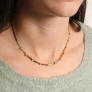 4mm Mirror mesh choker with zirconium oxides - 304L Gold stainless steel x44cm