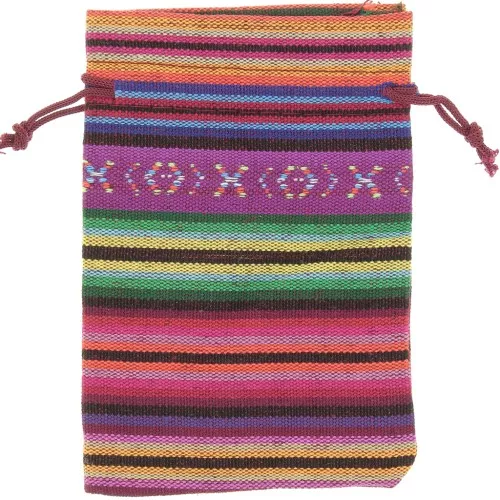 95x140mm Jute-effect synthetic canvas pouch with stripes - Multicolored Flash x1