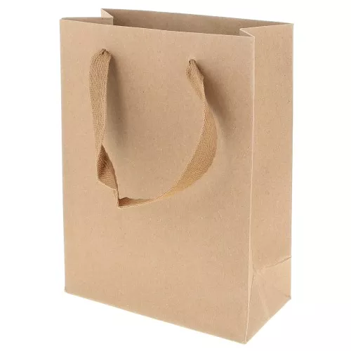 16x12x6cm Kraft gift bags with braided nylon handles - Brown x10