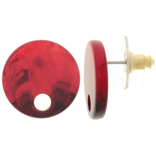 18 mm round acrylic earstuds - Marbled Burgundy x2