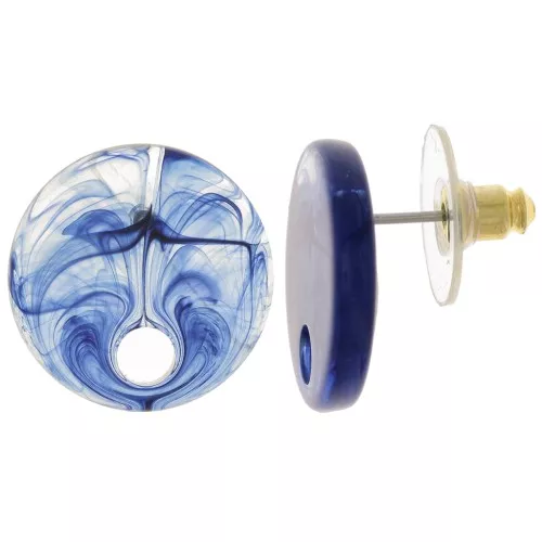 18 mm round acrylic earstuds - Dark blue marble x2