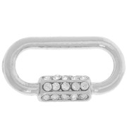 18x9.5mm Imitation clasp oval spacer with zirconium oxides - Rhodium-plated x1|raw }}