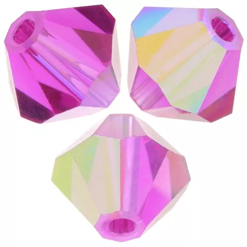 5mm Preciosa Bicone Beads - Rondelle Bead - Fuchsia AB x12
