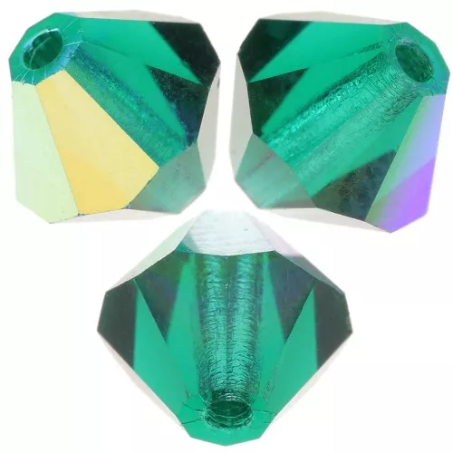 6mm Preciosa Bicones - Rondelle Bead - Emerald AB x12