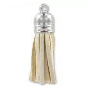 Pendant suede tassel 36mm Cream / rhodium tone x1