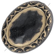17x13mm Flat engraved oval beads vintage style - Black - Gold x5|raw }}