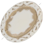 17x13mm Flat engraved oval beads vintage style - Cream - Gold x5|raw }}