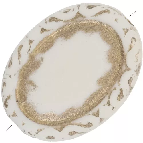 17x13mm Flat engraved oval beads vintage style - Cream - Gold x5