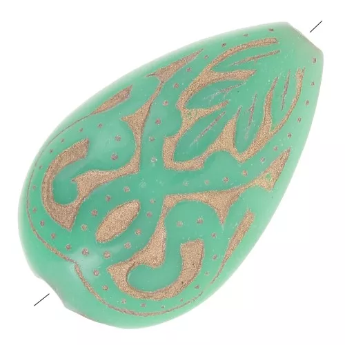 18x11mm Flat engraved oval drops vintage style - Mint - Gold x5