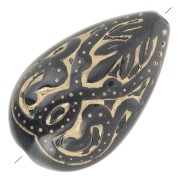 18x11mm Flat engraved oval drops vintage style - Black - Gold x5|raw }}
