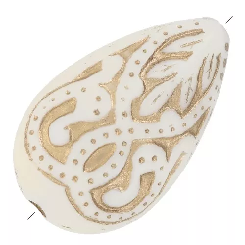 18x11mm Flat engraved oval drops vintage style - Cream - Gold x5