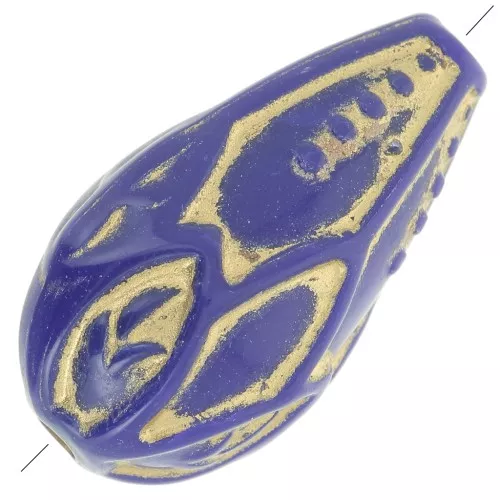 20x11mm pear beads vintage style - Royal blue - Gold x5