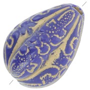 18x13mm Engraved melons vintage style beads - Royal blue - Gold x5|raw }}